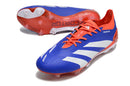 Chuteira Adidas Predator Elite FG - Azul , Branca e Laranja com design vibrante e tecnologia para desempenho em campo.
