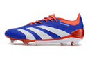 Chuteira Adidas Predator Elite FG - Azul , Branca e Laranja com design vibrante e tecnologia de desempenho.