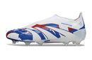 Chuteira Adidas Predator Elite FG LL - Azul, Branca e Vermelha com design vibrante e inovador.
