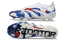 Chuteira Adidas Predator Elite FG LL - Azul, Branca e Vermelha com design vibrante e tecnologia de ponta.