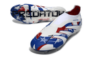 Chuteira Adidas Predator Elite FG LL - Azul, Branca e Vermelha com design vibrante e tecnologia avançada.
