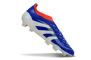 Chuteira Adidas Predator Elite FG LL - Azul, Vermelha e Amarela em design vibrante e tecnológico.