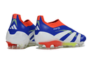Chuteira Adidas Predator Elite FG LL - Azul, Vermelha e Amarela - design tricolor vibrante e tecnologia avançada.