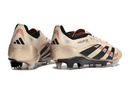 Chuteira Adidas Predator Elite FG - Bege e Preta, vista traseira com design elegante e tecnologia de toque aprimorada.