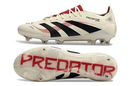 Chuteira Adidas Predator Elite FG - Bege, Preta e Vermelha com design sofisticado e tecnologia de ponta.