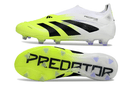 Chuteira Adidas Predator Elite FG - Branca e Amarela com design vibrante e tecnologia avançada para desempenho nos campos.