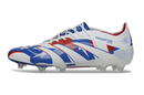 Chuteira Adidas Predator Elite FG - Branca e Azul com design moderno e tecnologia avançada.