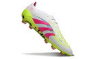 Chuteira Adidas Predator Elite FG - Branca, Rosa e Amarela com design arrojado e tecnologia de ponta.
