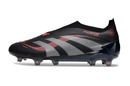 Chuteira Adidas Predator Elite FG Laceless - Preta e Vermelha lateral em fundo branco