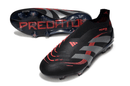 Chuteira Adidas Predator Elite FG Laceless - Preta e Vermelha com design inovador e tecnologia de desempenho.