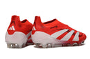 Chuteira Adidas Predator Elite FG Laceless - Vermelha e Branca, design sem cadarço para desempenho em campo.