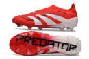 Chuteira Adidas Predator Elite FG Laceless - Vermelha e Branca, design arrojado e sem cadarço para performance em campo.