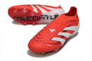 Chuteira Adidas Predator Elite FG Laceless - Vermelha e Branca destacando design arrojado e tecnologia de ponta.