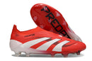 Chuteira Adidas Predator Elite FG Laceless - Vermelha e Branca lado e sola em detalhe.