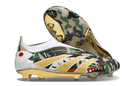 Chuteira Adidas Predator Elite FG LL - Ed. "Bape" com design exclusivo e detalhes em camuflagem.