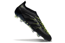 Chuteira Adidas Predator Elite FG LL - Preta e Amarela em perfil, destacando design impactante e tecnologia para desempenho.