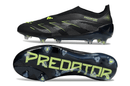 Chuteira Adidas Predator Elite FG LL - Preta e Amarela vista lateral e inferior com design moderno.