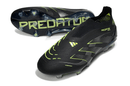 Chuteira Adidas Predator Elite FG LL - Preta e Amarela com design moderno e detalhes em verde.