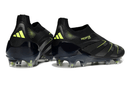 Chuteira Adidas Predator Elite FG LL - Preta e Amarela com design arrojado e detalhes em amarelo.