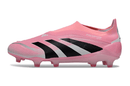 Chuteira Adidas Predator Elite FG LL - Rosa com design moderno em rosa vibrante e detalhes em preto, ideal para desempenho no campo.