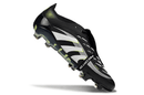 Chuteira Adidas Predator Elite FG Tongue Preta e Amarela em perfil, design arrojado e tecnologia avançada.