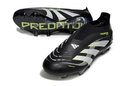 Chuteira Adidas Predator Elite FG - Preta e Amarela com design elegante e tecnologia avançada para desempenho em campo.