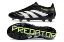 Chuteira Adidas Predator Elite FG - Preta e Amarela com design inovador, controle e precisão para jogadores de futebol.
