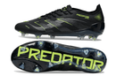 Chuteira Adidas Predator Elite FG - Preta e Amarela com design inovador e sola destacável.