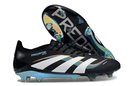 Chuteira Adidas Predator Elite FG - Preta e Azul, com design moderno e tecnologia de controle de bola.