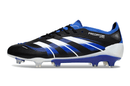 Chuteira Adidas Predator Elite FG - Preta e Azul lateral, design com cores vibrantes e tecnologia de controle.