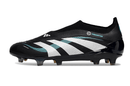 Chuteira Adidas Predator Elite FG - Preta e Branca em ângulo lateral, destacando seu design elegante e tecnologia avançada.