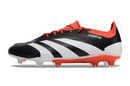 Chuteira Adidas Predator Elite FG - Preta, Branca e Laranja lateral com design tricolor vibrante.