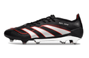Chuteira Adidas Predator Elite FG - Preta com design em preto e detalhes em branco e vermelho.