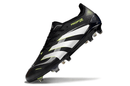Chuteira Adidas Predator Elite FG - Preta e Amarela com tecnologia inovadora para controle e precisão no futebol.