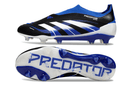 Chuteira Adidas Predator Elite FG - Preta e Azul com design moderno e sola projetada para desempenho em campo.