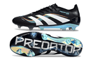 Chuteira Adidas Predator Elite FG - Preta e Azul com design moderno e tecnologias avançadas para controle no campo.