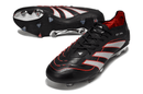 Chuteira Adidas Predator Elite FG - Preta em preto e vermelho, ideal para controle e precisão no futebol.