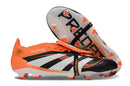 Chuteira Adidas Predator Elite FG Tongue Preta e Laranja em destaque, com design elegante e tecnologia avançada.