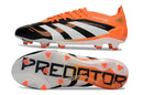 Chuteira Adidas Predator Elite FG - Preta e Laranja vista lateral e inferior destacando design e tecnologia