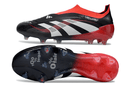 Chuteira Adidas Predator Elite FG - Preta e Vermelha, design arrojado, tecnologia de ponta, ideal para desempenho em gramados.