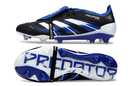 Chuteira Adidas Predator Elite FG Tongue Preta e Azul com design arrojado e tecnologia avançada para desempenho em campo.