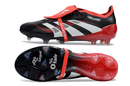 Chuteira Adidas Predator Elite FG Tongue Preta e Vermelha com design moderno e tecnologia avançada.