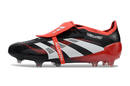 Chuteira Adidas Predator Elite FG Tongue Preta e Vermelha com design arrojado e tecnologia para desempenho em campo.