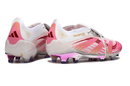 Chuteira Adidas Predator Elite Fold-Over Tongue FG - Branca, Rosa e Roxa em vista traseira.