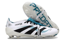 Chuteira Adidas Predator Elite Fold-Over Tongue FG - Branca, Verde e Preta com detalhes em azul e preto