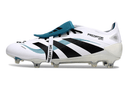Chuteira Adidas Predator Elite Fold-Over Tongue FG - Branca, Verde e Preta lateral com detalhes em preto e azul