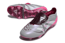 Chuteira Adidas Predator Elite Fold-Over Tongue FG - Cinza, Rosa e Branca em destaque.