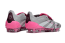 Chuteira Adidas Predator Elite Fold-Over Tongue FG - Cinza, Rosa e Branca com detalhes em rosa e cinza
