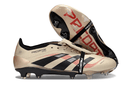 Chuteira Adidas Predator Elite Fold-Over Tongue FG - Dourada, Preta e Vermelha em fundo branco