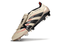 Chuteira Adidas Predator Elite Fold-Over Tongue FG - Dourada, Preta e Vermelha em destaque, design moderno e performance.